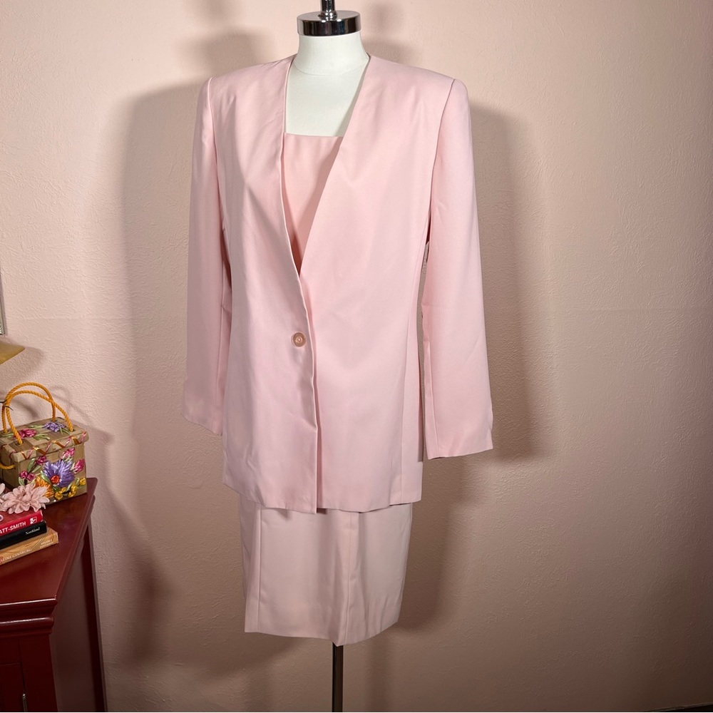Vintage 1990 Liz Claiborne Pale Pink Sheath Dress Oversized Jacket Minimalist 8 - Picture 4 of 16